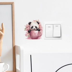 Pegatina de pared de panda en taza rosa para decoración de interruptores en el hogar