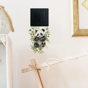 Cartoon panda on a leaf swing wall sticker for home switch decoration and wall art
