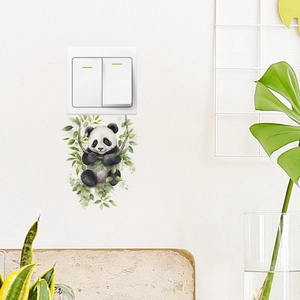 Watercolor panda on tree swing wall sticker for home light switch decoration