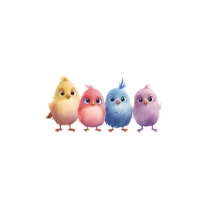 Cute 3D cartoon bird wall stickers in yellow pink blue and purple for kids room decor