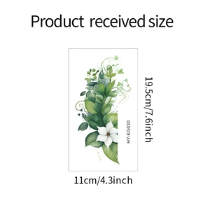Detailansicht Wandsticker tropische Blätter und weiße Blume mit Maßen 11x19,5cm