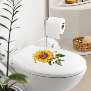 Self-adhesive sunflower and bee toilet seat stickers for home bathroom decoration