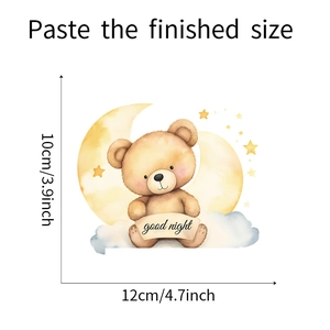 Detailed dimension guide for cute cartoon bear and moon wall sticker for kids rooms