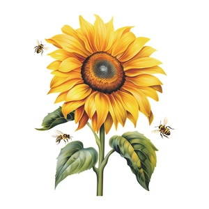 Sunflower wall decals with bees for bedroom decor, self-adhesive floral stickers