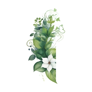 Wandtattoo mit tropischen grünen Pflanzen und weißen Blüten für die Deko im Haus