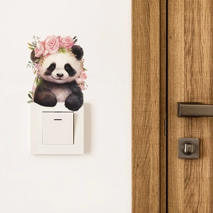 Cartoon panda with rose flower wreath wall sticker for home light switch decoration