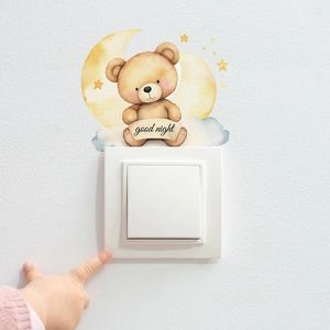 Cartoon teddy bear and yellow moon wall stickers for kids bedroom light switch decor