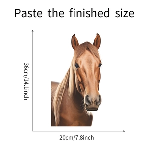 Detailed size chart for a brown horse head wall sticker measuring 36cm by 20cm