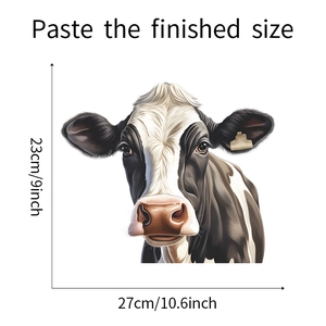 Cow head wall sticker with size measurements of 27cm by 23cm for home decor