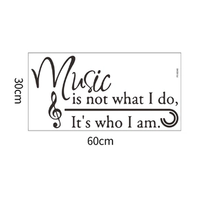 Flat view of music wall sticker with treble clef and quote measuring 60x30cm