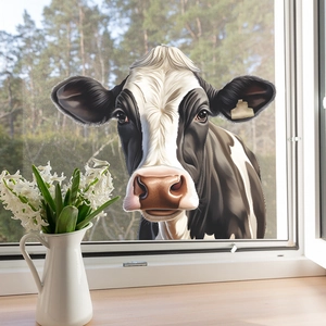 Funny double-sided cow window sticker for home decor with high-quality UV glass print