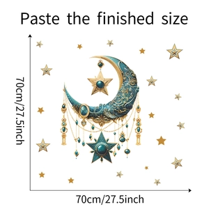 Détail d'autocollant mural lune et étoiles avec dimensions de 70cm par 70cm