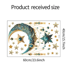 Feuille détaillée de stickers muraux lune avec dimensions de 60x40cm pour décoration