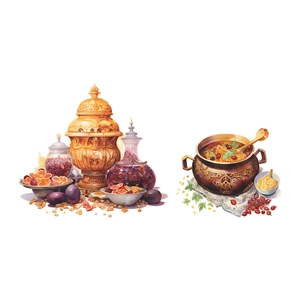Ethnic style teapot and traditional stew pot wall stickers for kitchen decoration