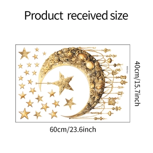 Detailed sheet of golden moon and stars wall stickers measuring 60cm by 40cm for home decor