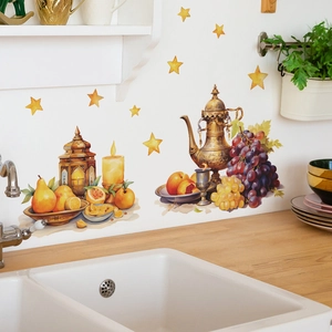 Middle Eastern style teapot and fruit wall stickers for kitchen home decoration