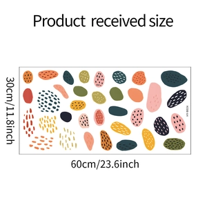 Detailed size chart for Morandi abstract pebble wall decals measuring 60cm by 30cm
