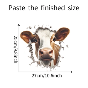 Detail showing 3D wall sticker dimensions of a cow breaking through the wall