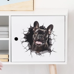 3D wall sticker featuring a cute French Bulldog puppy peeking through a wall crack