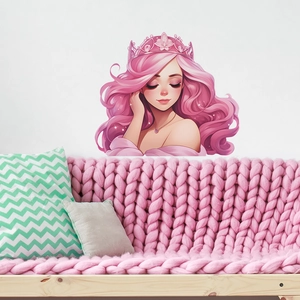 Pink princess cartoon wall sticker for girl bedroom decoration with elegant illustration