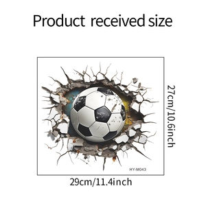 3D broken wall football wall sticker dimensions showing 29cm x 27cm for home decor