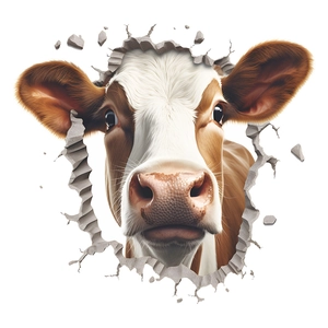 3D realistic cow breaking through wall sticker for children bedroom home wall decor