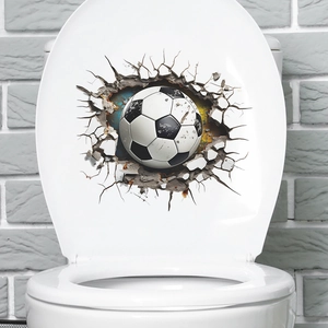 3D football breaking through wall creative self-adhesive waterproof toilet seat sticker decor