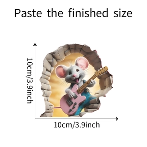 Detailed dimensions of 3D mouse playing pink guitar wall sticker, size 10cm x 10cm