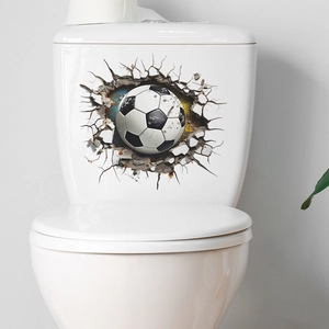 3D Soccer Breaking Wall Sticker Waterproof Removable PVC Football Decal For Kids Bedroom Bathroom Toilet Seat Decoration