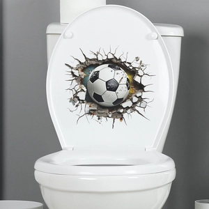 Creative 3D football wall sticker with broken wall effect for bathroom toilet lid decoration