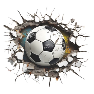 3D football breaking through wall sticker for kids bedroom and home decoration