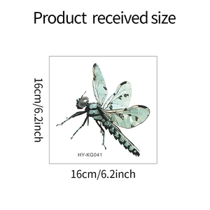 Close-up of green dragonfly wall sticker showing 16cm square size and wing details