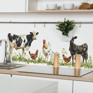Cartoon farm animal wall stickers with cows and chickens for kitchen and nursery decor