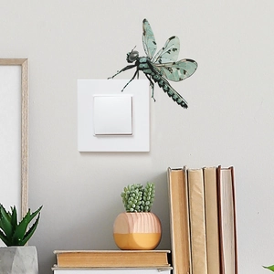 Green dragonfly wall sticker decal for home light switch decoration in minimalist room