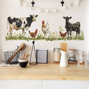 Farm Animals Wall Sticker Waterproof PVC Cow Chicken Grass Pattern Decal For Kids Room Kitchen Bedroom Home Decor 35x98cm