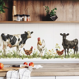 Self-adhesive farm animal wall stickers with cows and chickens for kitchen wall decoration