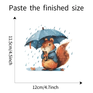 Detailed size specifications for cartoon squirrel umbrella wall decal 12cm by 11.5cm