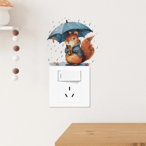 Cartoon squirrel with umbrella wall decal for light switch decoration in kid's room