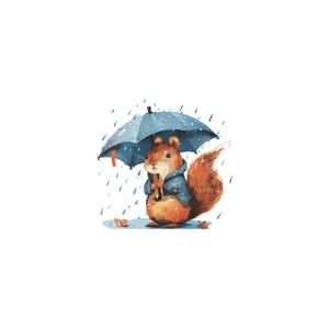 Cartoon squirrel with umbrella wall sticker, cute blue raincoat decal for kids bedroom decor