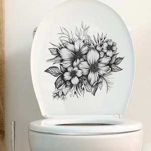 Black and White Floral Leaf Pattern Self Adhesive PVC Wall Sticker For Bathroom Bedroom Toilet Lid Home Decoration Mural