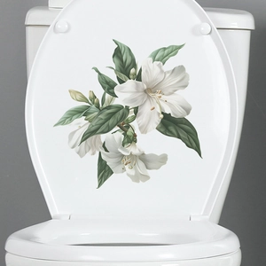 Dettaglio adesivo per WC in PVC impermeabile con giglio bianco e foglie verdi realistiche