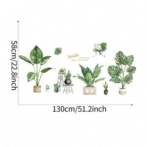 Detailed dimensions of Monstera plant wall stickers with watercolor green leaves