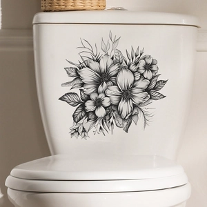 Artistic black hand-drawn floral wall stickers for home decor and bathroom decoration