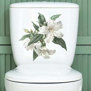 Adesivo per Gabinetto con Giglio Bianco e Foglia Verde Autoadesivo Impermeabile in PVC Decalcomania da Parete per Bagno Decorazione Casa