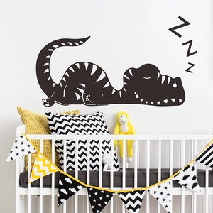 Simpatico Adesivo da Parete Dinosauro Che Dorme Cartone Animato in PVC Rimovibile per Camera dei Bambini Decorazione Casa