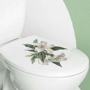Adesivo decorativo vintage con gigli bianchi per pareti del bagno e coperchio del WC