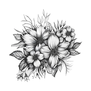 Minimalist black and white floral wall sticker featuring hand-drawn botanical sketches