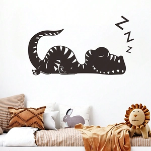Adesivo murale con silhouette di dinosauro nero e testo ZZZ per camera da letto bambini