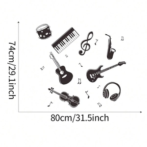 Detailed size chart for musical instrument wall stickers measuring 80cm x 74cm