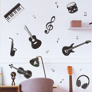 Music Elements Wall Stickers Piano Guitar Musical Notes Silhouette Art Decal For Home Decor Music Classroom PVC Self Adhesive Mural